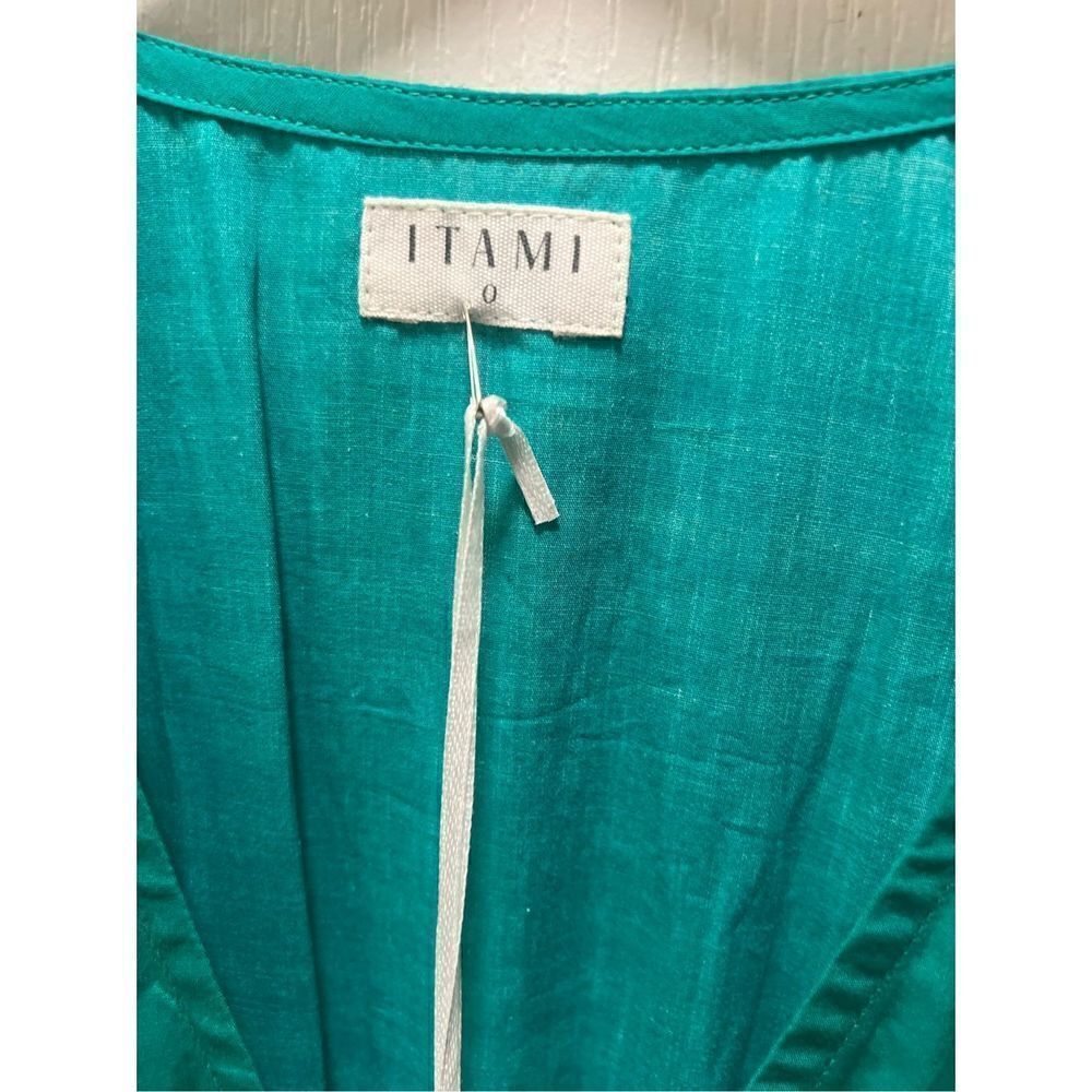 Itami Elda Dress Mayan Green V-Neck midi cotton poplin vacation size 0 NWT $200 - Picture 8 of 8